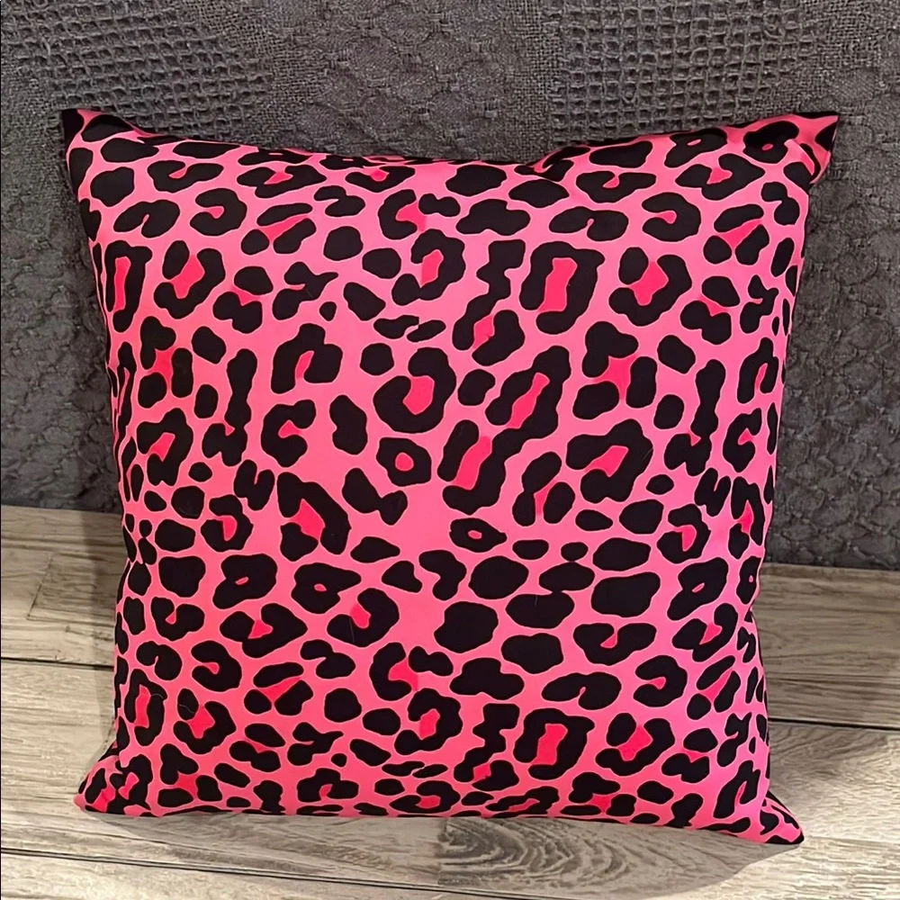 Pink and Black Leopard Print Throw Pillow - Picture 2 of 2